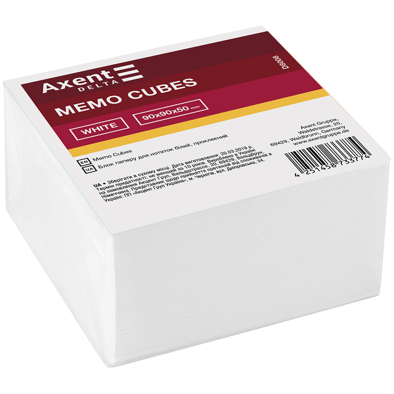 Папір для нотаток Axent Delta D8008 90х90х50 мм, проклеєний